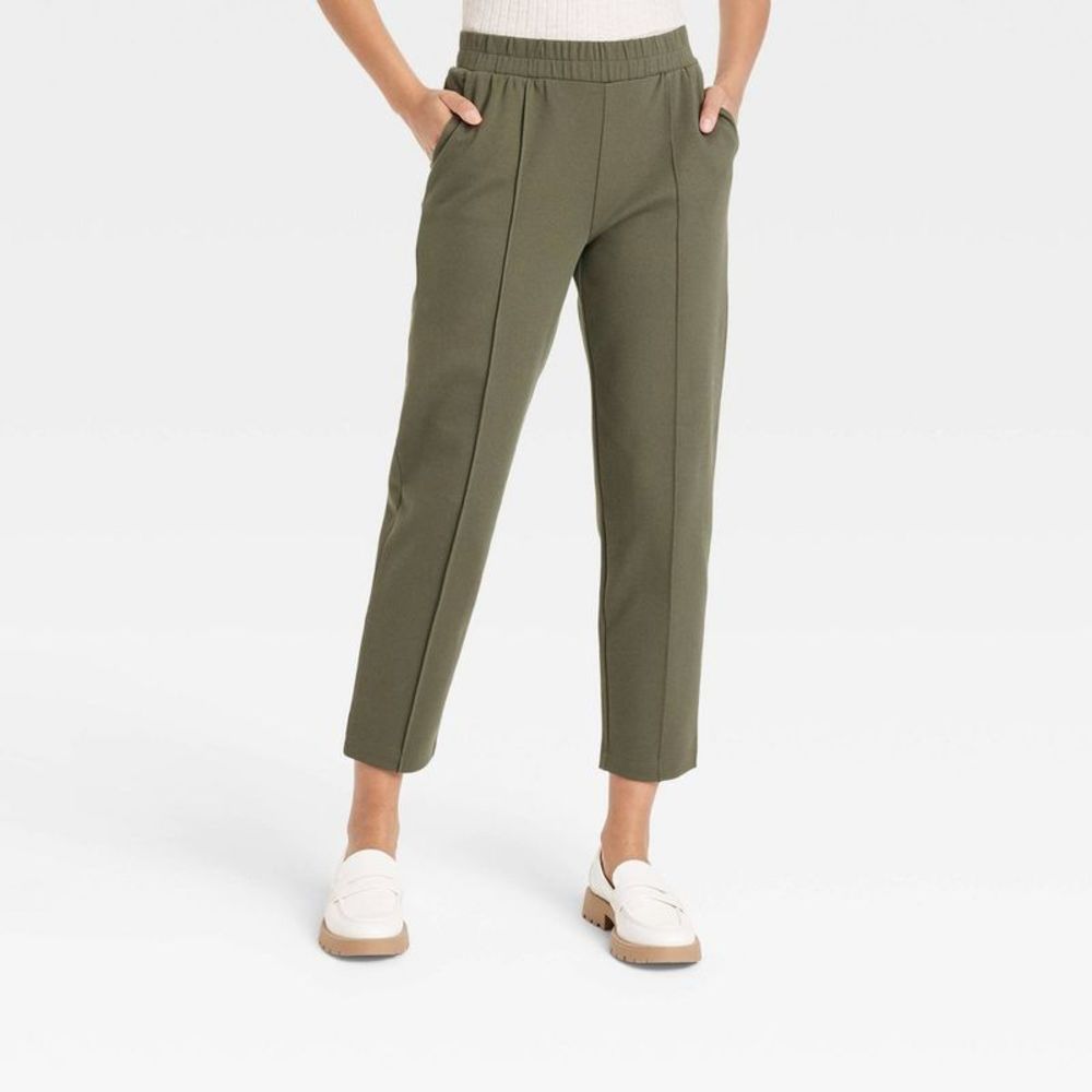 Women's High-Rise Regular Fit Tapered Ankle Knit Pants - A New Day Olive L
